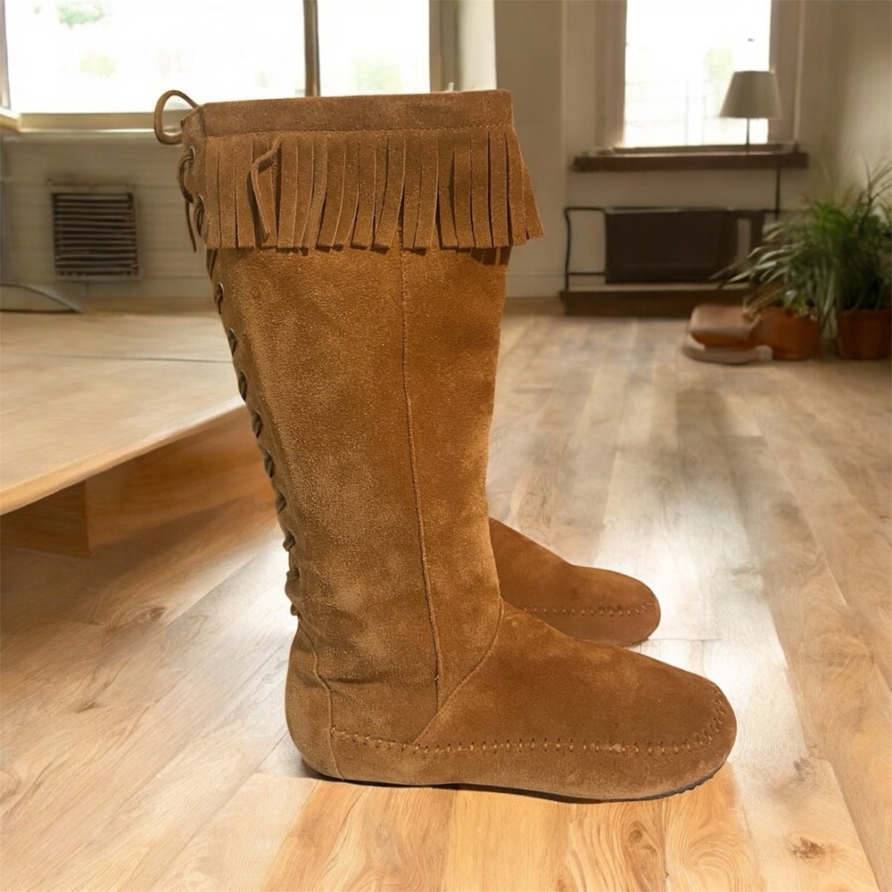 Aldo Camel Brown Suede Fringe Moccasin Boots